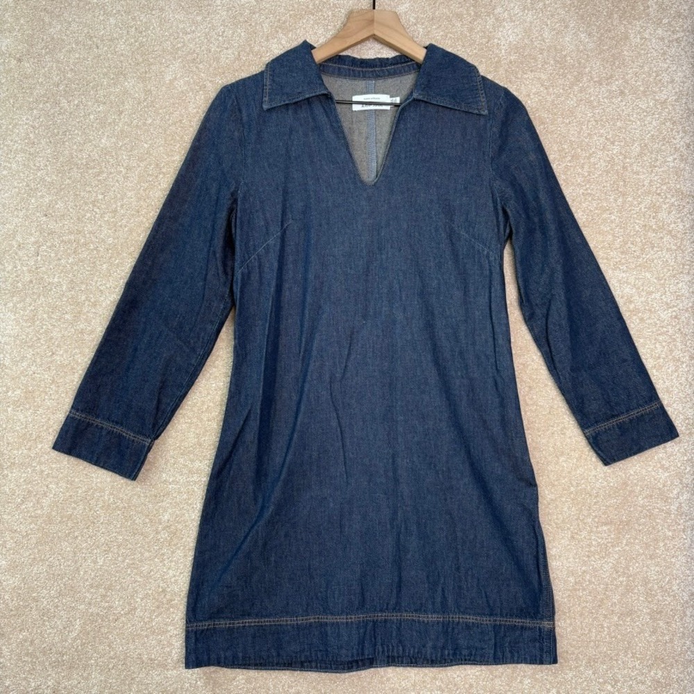 & OTHER STORIES Denim Mini Dress Women's 4 Blue Long Sleeve V-Neck Shift Mod 70s